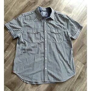 Express Mens Blue Check Short Sleeve Casual Western Snap-Button Shirt X-Large